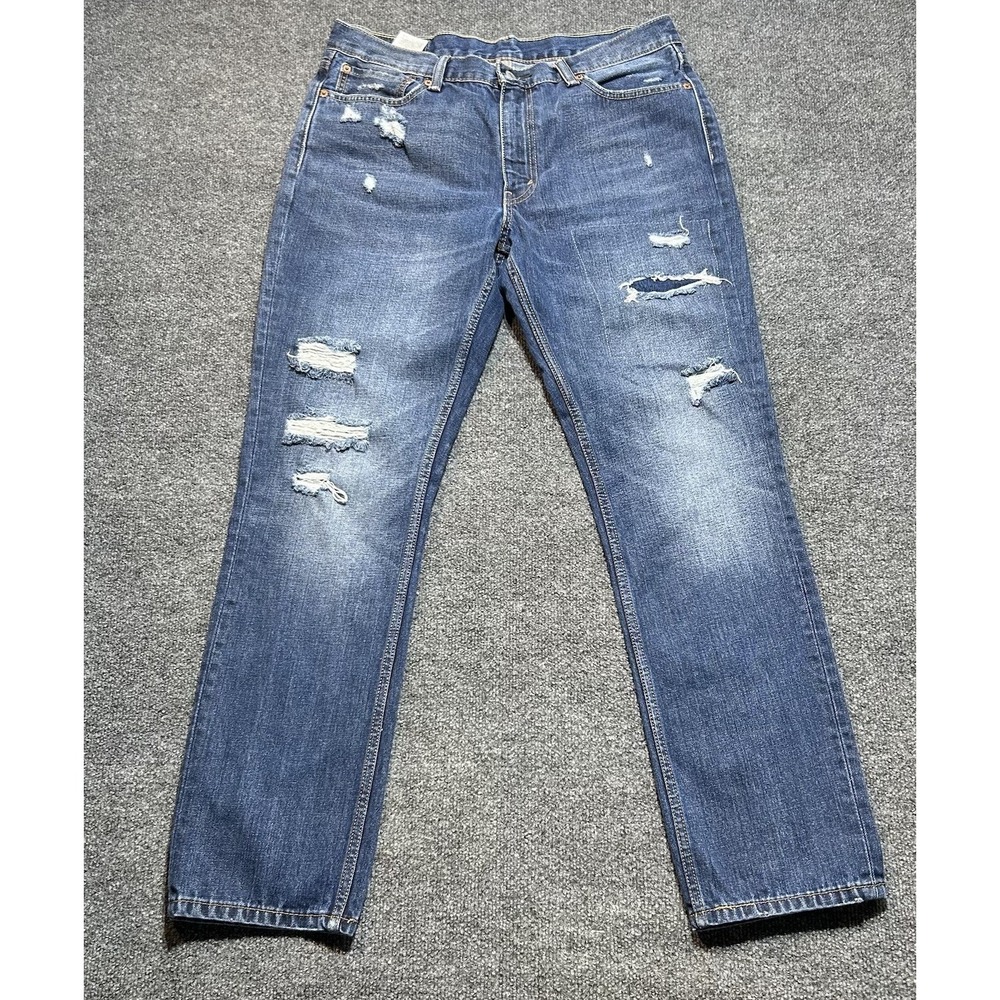 Levis 511 Slim Fit 36X32 Distressed Medium Wash Denim Blue Jeans Mens